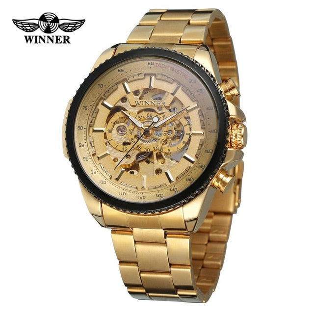 Winner Sport Design Bezel Golden Watch Mens Watches Top Brand Luxury Montre Homme Clock Men Steampunk Automatic Skeleton Watch