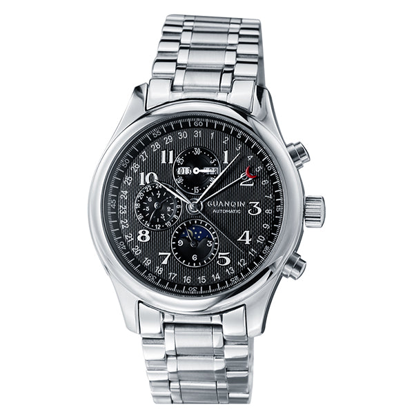 GUANQIN Men Mechanical Watches Leather Luxury Top Brand Waterproof Automatic Wristwatch date Calendar Moon Relogio Masculino
