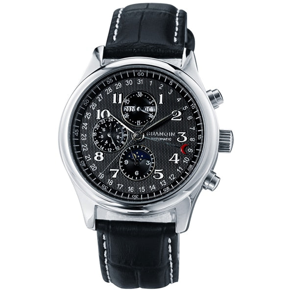 GUANQIN Men Mechanical Watches Leather Luxury Top Brand Waterproof Automatic Wristwatch date Calendar Moon Relogio Masculino