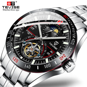 Tevise Brand Luxury Mechanical Automatic Watch Tourbillon Fashion Men Watch Stainless Clock for Male Relogio Masculino Gifts