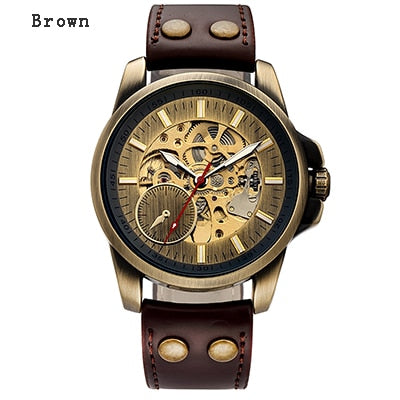 Skeleton Mechanical Watch Automatic Watch Men Steampunk Bronze Transparent Mens Automatic Mechanical Watches Clock montre homme