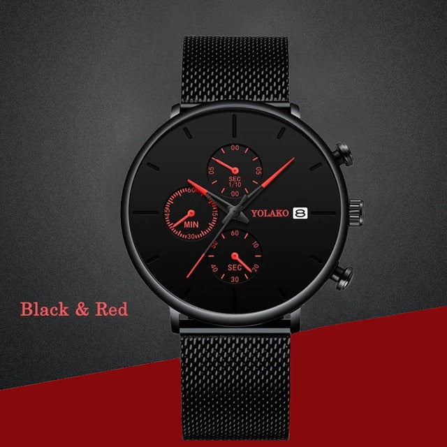 Mens Fashion Classic Black Wristwatch Luxury Mesh Belt Ultra Thin Watches Relojes Hombre Casual Business Calendar Quartz Watch