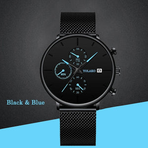 Mens Fashion Classic Black Wristwatch Luxury Mesh Belt Ultra Thin Watches Relojes Hombre Casual Business Calendar Quartz Watch