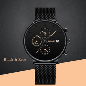 Mens Fashion Classic Black Wristwatch Luxury Mesh Belt Ultra Thin Watches Relojes Hombre Casual Business Calendar Quartz Watch