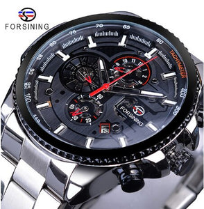 Forsining Black Stainless Steel Men Automatic Wrist Watch Top Brand Luxury Military Watch Male Sport tourbillon mechanical
