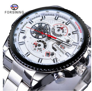Forsining Black Stainless Steel Men Automatic Wrist Watch Top Brand Luxury Military Watch Male Sport tourbillon mechanical