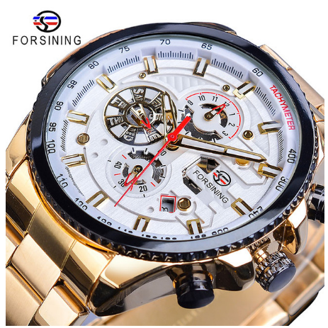 Forsining Black Stainless Steel Men Automatic Wrist Watch Top Brand Luxury Military Watch Male Sport tourbillon mechanical
