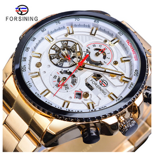 Forsining Black Stainless Steel Men Automatic Wrist Watch Top Brand Luxury Military Watch Male Sport tourbillon mechanical