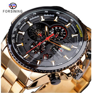 Forsining Black Stainless Steel Men Automatic Wrist Watch Top Brand Luxury Military Watch Male Sport tourbillon mechanical