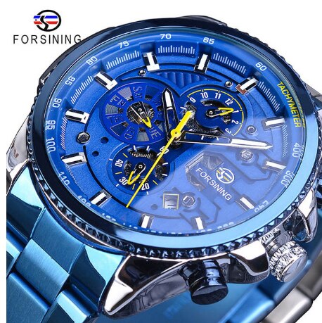 Forsining Black Stainless Steel Men Automatic Wrist Watch Top Brand Luxury Military Watch Male Sport tourbillon mechanical