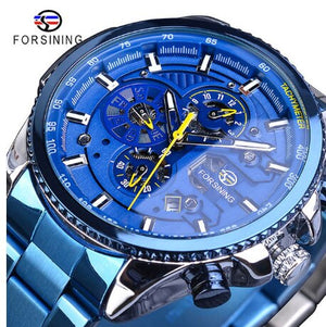 Forsining Black Stainless Steel Men Automatic Wrist Watch Top Brand Luxury Military Watch Male Sport tourbillon mechanical