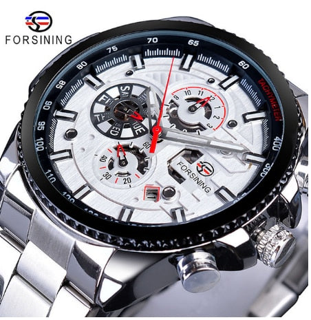 Forsining Black Stainless Steel Men Automatic Wrist Watch Top Brand Luxury Military Watch Male Sport tourbillon mechanical