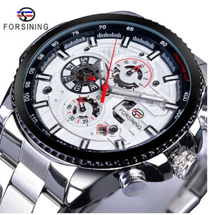 Forsining Black Stainless Steel Men Automatic Wrist Watch Top Brand Luxury Military Watch Male Sport tourbillon mechanical