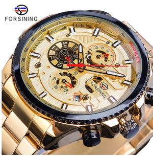 Forsining Black Stainless Steel Men Automatic Wrist Watch Top Brand Luxury Military Watch Male Sport tourbillon mechanical