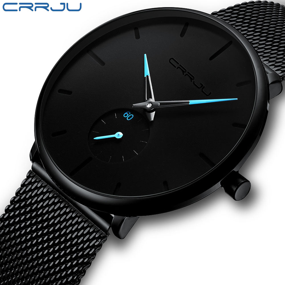 Mens Watches CRRJU Brand Ultra Thin Watch For Men Fashion Quartz Male Wristwatch Stainless Steel Mesh Waterproof Clock Relojes