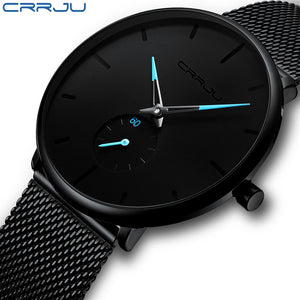 Mens Watches CRRJU Brand Ultra Thin Watch For Men Fashion Quartz Male Wristwatch Stainless Steel Mesh Waterproof Clock Relojes