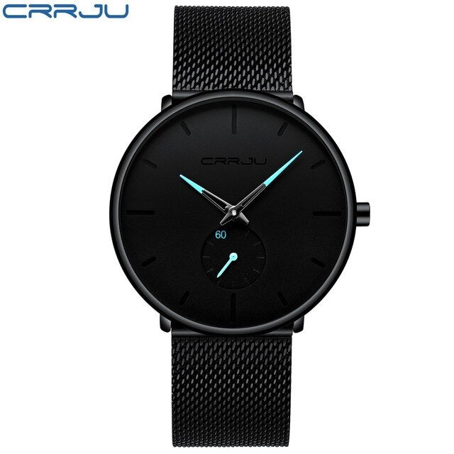 Mens Watches CRRJU Brand Ultra Thin Watch For Men Fashion Quartz Male Wristwatch Stainless Steel Mesh Waterproof Clock Relojes