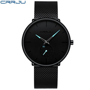 Mens Watches CRRJU Brand Ultra Thin Watch For Men Fashion Quartz Male Wristwatch Stainless Steel Mesh Waterproof Clock Relojes