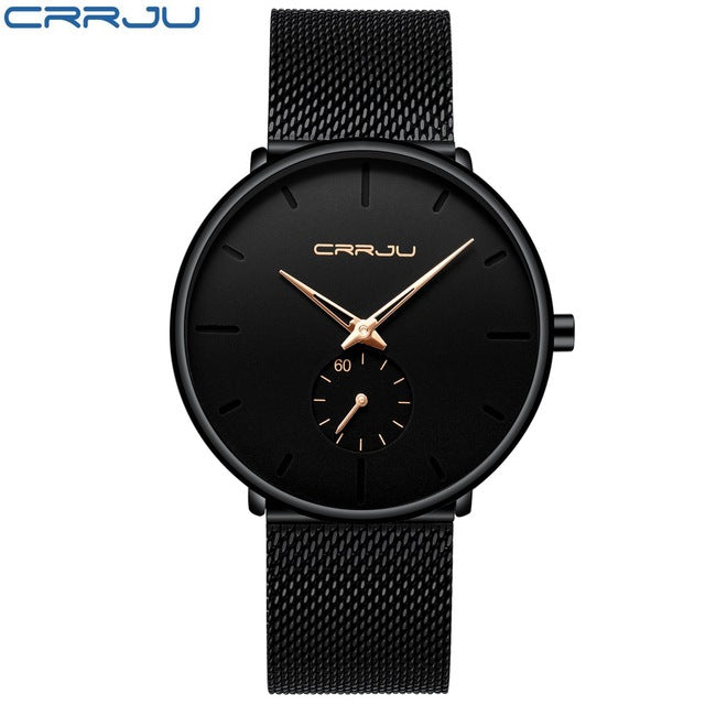 Mens Watches CRRJU Brand Ultra Thin Watch For Men Fashion Quartz Male Wristwatch Stainless Steel Mesh Waterproof Clock Relojes
