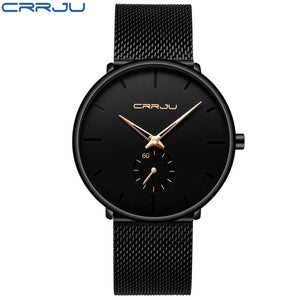 Mens Watches CRRJU Brand Ultra Thin Watch For Men Fashion Quartz Male Wristwatch Stainless Steel Mesh Waterproof Clock Relojes