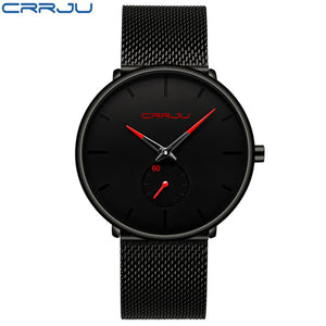 Mens Watches CRRJU Brand Ultra Thin Watch For Men Fashion Quartz Male Wristwatch Stainless Steel Mesh Waterproof Clock Relojes