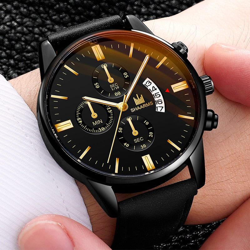 Relogio Masculino watches men fashion Sport box stainless steel leather strap watch Quartz business wristwatch Reloj Hombre 2019