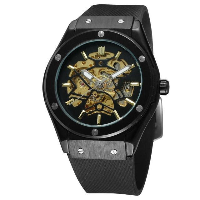 FORSINING Military Sports Auto Mechanical Watch Men Rubber Strap Skeleton Mens Watches Top Brand Luxury HIP HOP Punk Clock