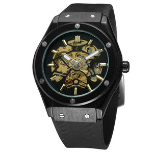 FORSINING Military Sports Auto Mechanical Watch Men Rubber Strap Skeleton Mens Watches Top Brand Luxury HIP HOP Punk Clock