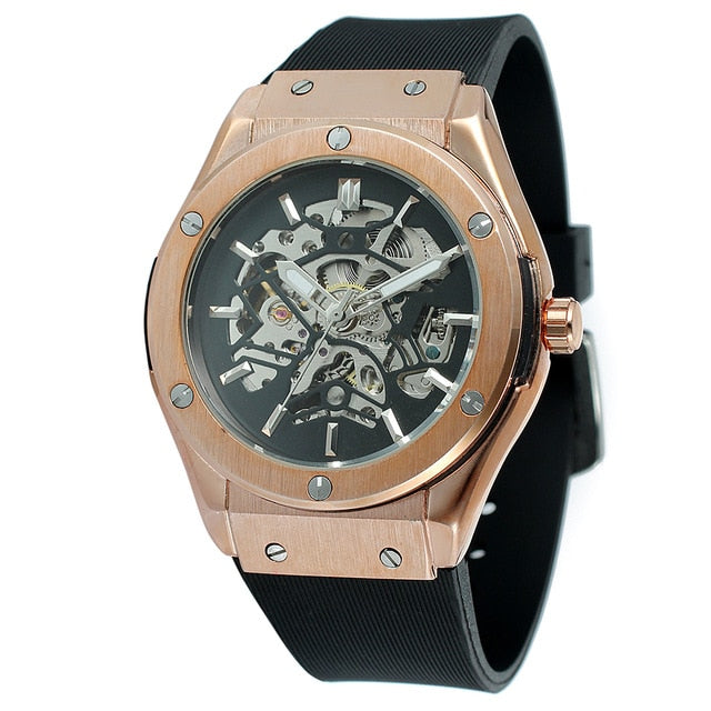 FORSINING Military Sports Auto Mechanical Watch Men Rubber Strap Skeleton Mens Watches Top Brand Luxury HIP HOP Punk Clock
