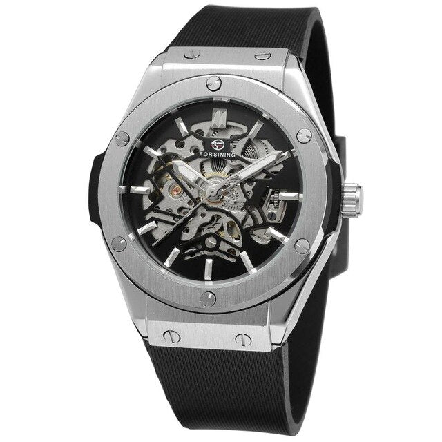 FORSINING Military Sports Auto Mechanical Watch Men Rubber Strap Skeleton Mens Watches Top Brand Luxury HIP HOP Punk Clock