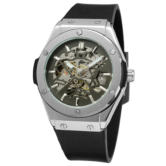 FORSINING Military Sports Auto Mechanical Watch Men Rubber Strap Skeleton Mens Watches Top Brand Luxury HIP HOP Punk Clock