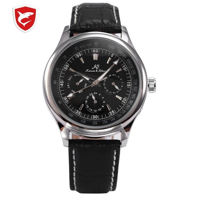 Ks Luxury Automatic Calendar Genuine Leather Strap Wrap Gift Analog Wrist Business Dress Men's Mechanical Self Wind Watch/ KS096