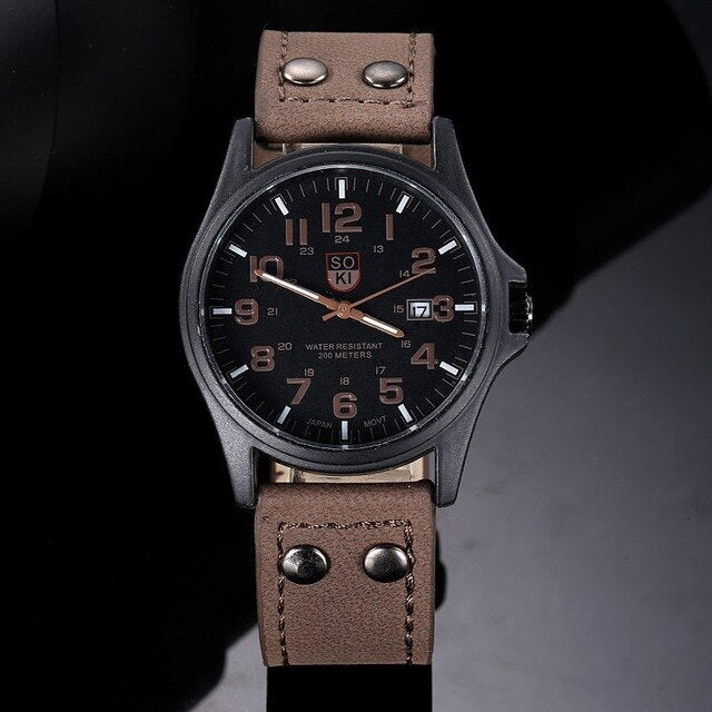 Brand Sport Military Watches Fashion Casual Quartz Watch Leather Analog Men 2016 New SOKI Luxury Wristwatch Relogio Masculino