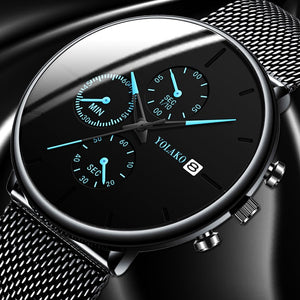 Mens Fashion Classic Black Wristwatch Luxury Mesh Belt Ultra Thin Watches Relojes Hombre Casual Business Calendar Quartz Watch