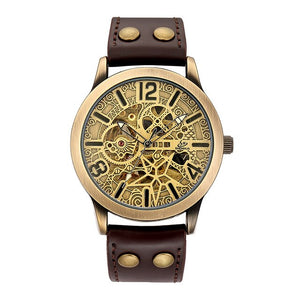 2018 New Hollow carved Men's Retro Bronze Automatic Watches Skeleton Brand Luxury relogio Stainless Steel Mechanical Wristwatch