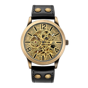 2018 New Hollow carved Men's Retro Bronze Automatic Watches Skeleton Brand Luxury relogio Stainless Steel Mechanical Wristwatch