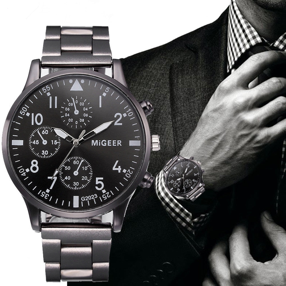 Fashion Man Crystal Stainless Steel Analog Quartz Wrist Watch Men's watch Wrist Party decoration Business Watch gif for male man