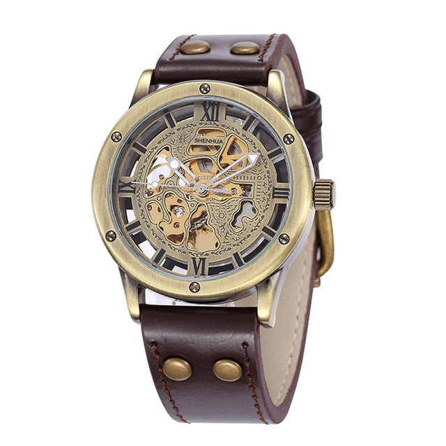 Shenhua Men Watches Vintage Bronze Automatic Mechanical Watches Men Skeleton Watches Relogio Masculino montre homme reloj hombre