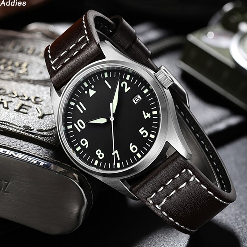 Diver Watch 200m Waterproof Mens Wristwatch Leather Strap NH35 Automatic Mechanical Japan Movement Male Watch Luxury Pilot