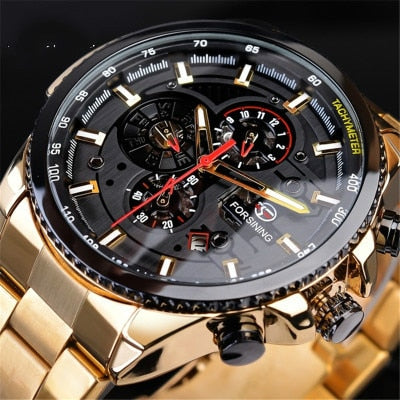 Winner Three Dial Calendar Display Alloy Men Automatic Mechanical Skeleton Wrist Watches Luxury Brand Military Sport Male Clock
