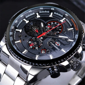 Winner Three Dial Calendar Display Alloy Men Automatic Mechanical Skeleton Wrist Watches Luxury Brand Military Sport Male Clock