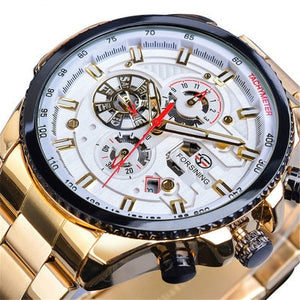 Winner Three Dial Calendar Display Alloy Men Automatic Mechanical Skeleton Wrist Watches Luxury Brand Military Sport Male Clock