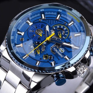 Winner Three Dial Calendar Display Alloy Men Automatic Mechanical Skeleton Wrist Watches Luxury Brand Military Sport Male Clock