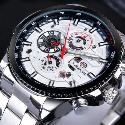 Winner Three Dial Calendar Display Alloy Men Automatic Mechanical Skeleton Wrist Watches Luxury Brand Military Sport Male Clock