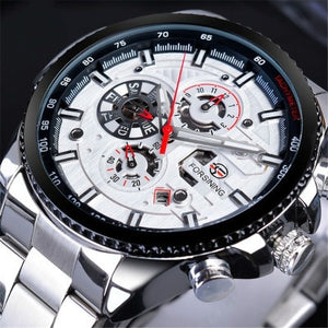 Winner Three Dial Calendar Display Alloy Men Automatic Mechanical Skeleton Wrist Watches Luxury Brand Military Sport Male Clock