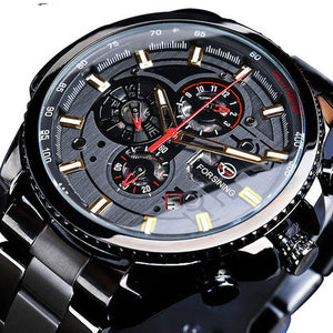 Winner Three Dial Calendar Display Alloy Men Automatic Mechanical Skeleton Wrist Watches Luxury Brand Military Sport Male Clock