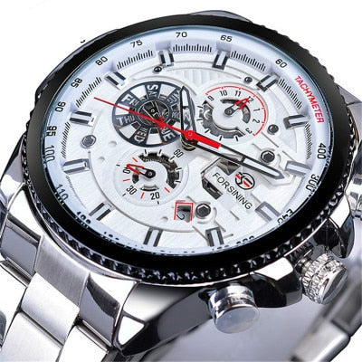 Winner Three Dial Calendar Display Alloy Men Automatic Mechanical Skeleton Wrist Watches Luxury Brand Military Sport Male Clock