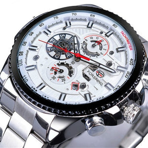 Winner Three Dial Calendar Display Alloy Men Automatic Mechanical Skeleton Wrist Watches Luxury Brand Military Sport Male Clock