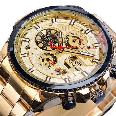 Winner Three Dial Calendar Display Alloy Men Automatic Mechanical Skeleton Wrist Watches Luxury Brand Military Sport Male Clock