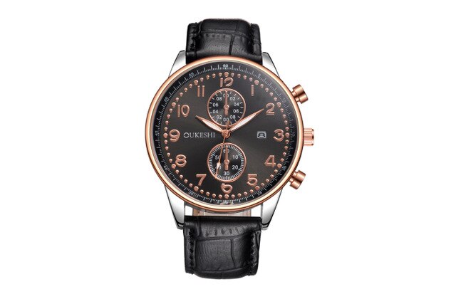 New Fashion OUKESHI Men Watches Analog Quartz Wristwatch Waterproof Chronograph Auto Date Leather Band Relogio Masculino 2017